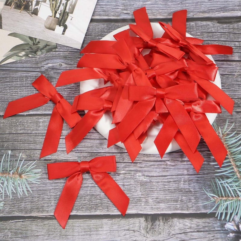 Sokfone Red Ribbon Bows for Crafts Twist Tie Red Bows for Christmas Premade Gift Bows for Treat Bags Cake Pop Crafts Gift Bag Wedding Favors Goodies Bagging,Christmas DIY Party Decorations - 50 Counts - Image 4